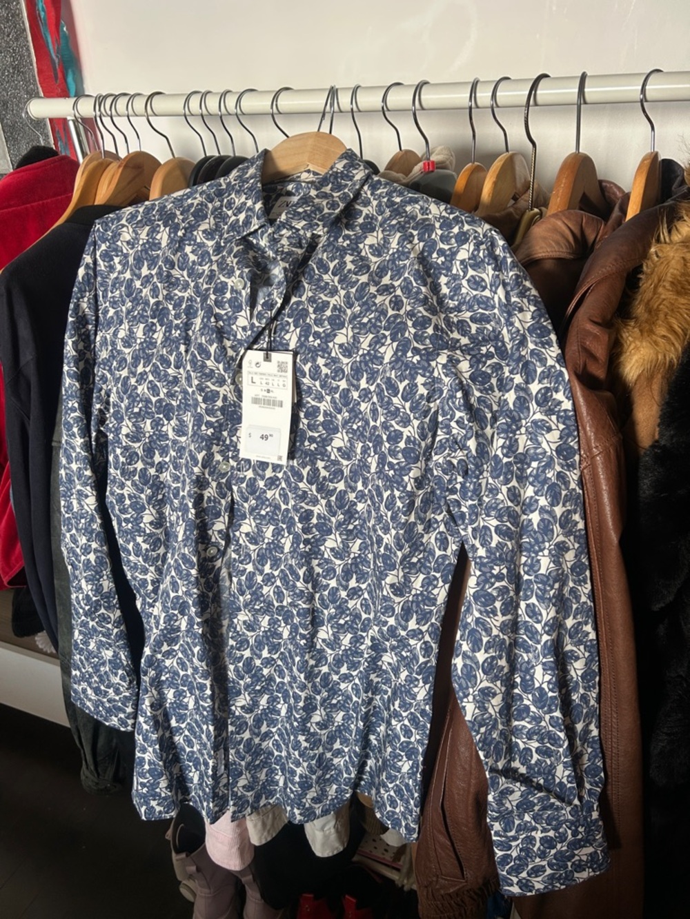 Men's Zara Blue Floral Button-Up Shirt